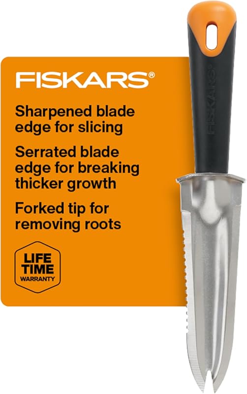Fiskars Steel Garden Knife: Multi-Purpose Weed Puller Tool for Planting, Weeding, Digging & Cultivating with Hanging Hole