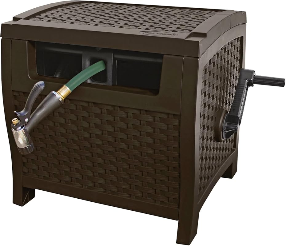Suncast 175 ft Wicker Style Resin Hose Hideaway with Hose Guide Java M