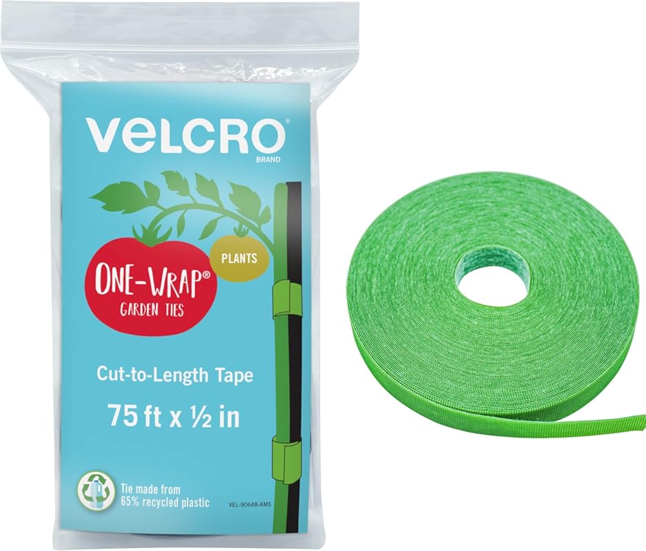 Velcro Adjustable Plant Ties 75 ft Green - Reusable Hook & Loop Garden
