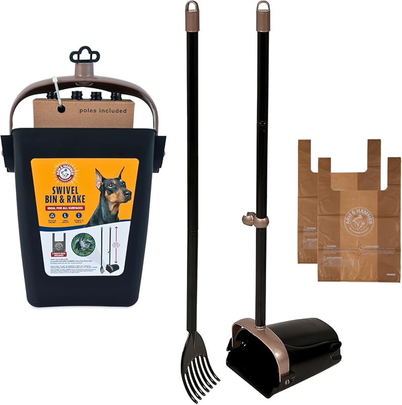 Arm & Hammer Dog Pooper Scooper Swivel Bin Rake – 2 Scented Heavy-Duty