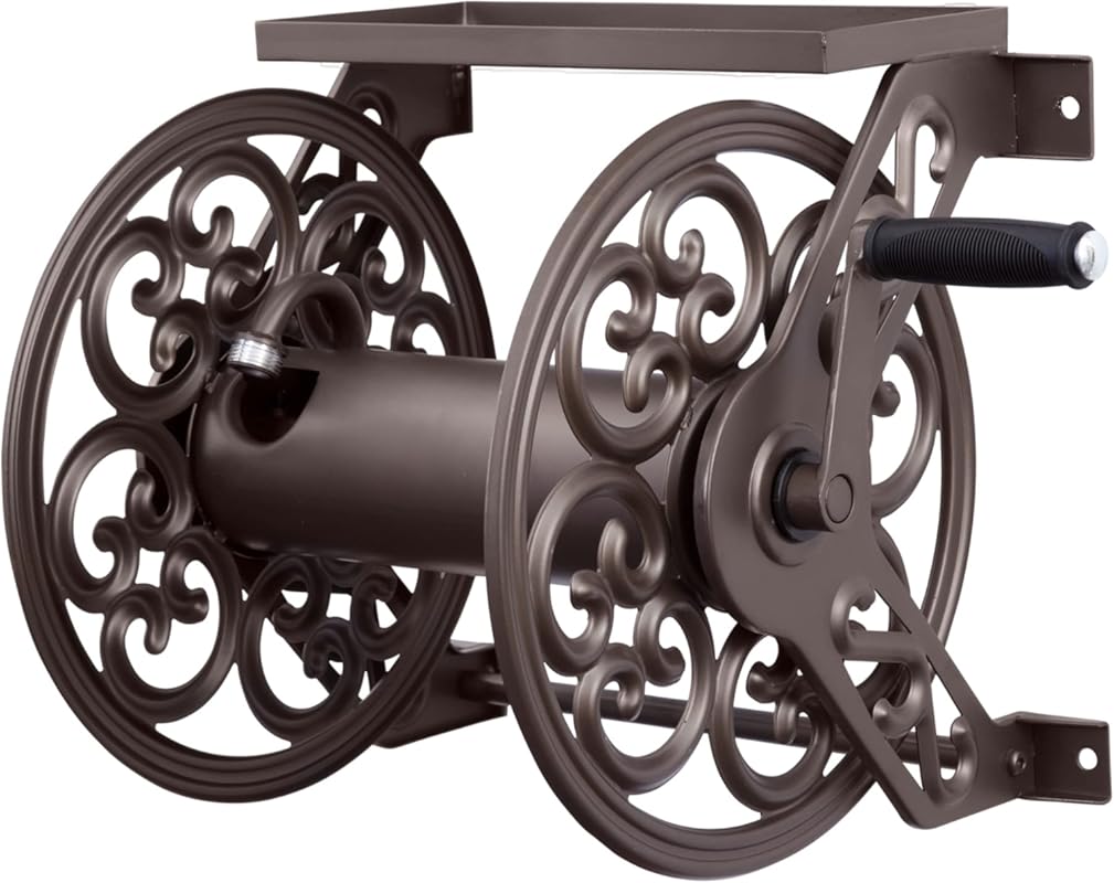 Liberty Garden 708 Steel Decorative Wall Mount Garden Hose Reel Holds 