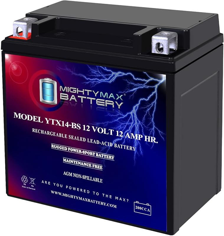 Mighty Max YTX14-BS Motorcycle Battery – 12V 12AH, 200 CCA, Maintenanc