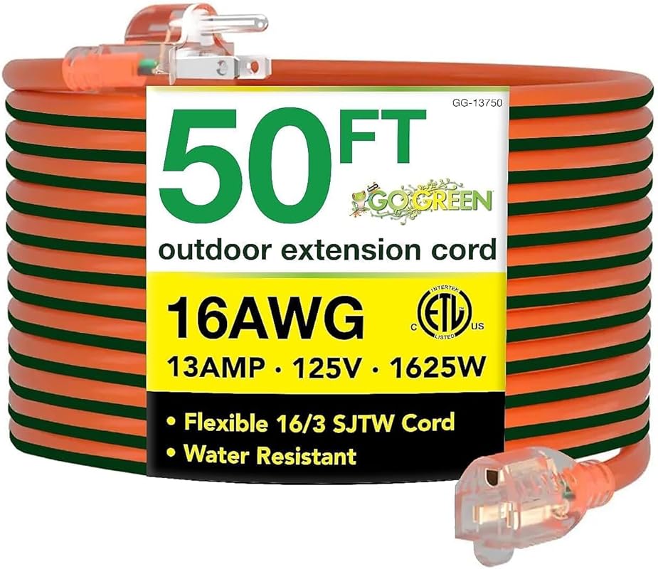 Go Green Power Inc. 50-Foot 16/3 Heavy-Duty Weatherproof Outdoor Exten