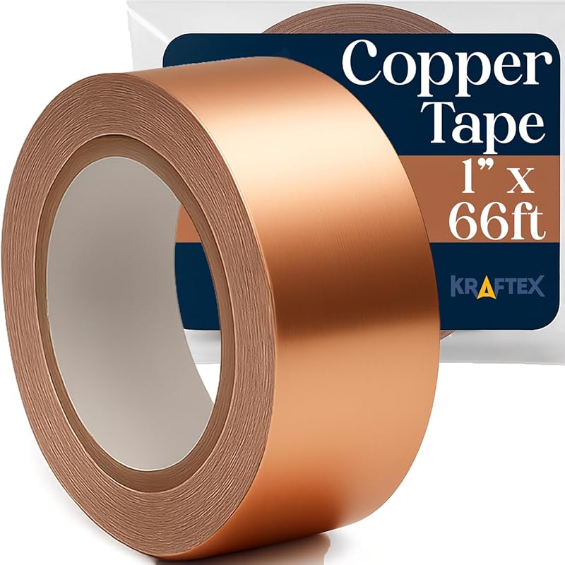 Kraftex 1 Inch x 66ft Conductive Copper Foil Tape with Adhesive for Sl