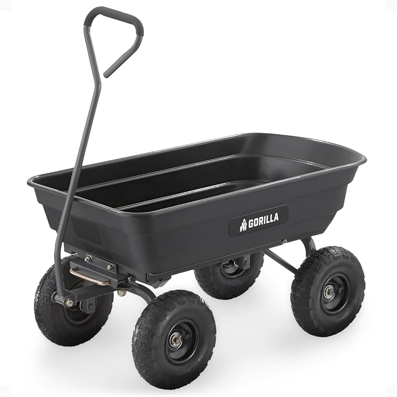 Gorilla Carts Black Poly Garden Dump Cart: 600 lb Capacity, 4 Cu Ft, Q