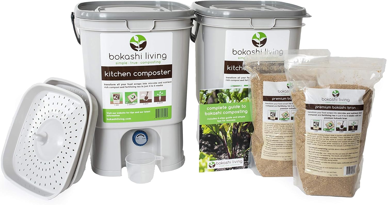 Premium Bokashi Composting Starter Kit Includes 2 Bokashi Bins 4.4 lbs