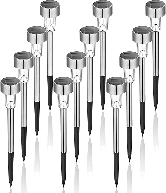 GIGALUMI Solar Lights Outdoor Waterproof, 12 Pack, Stainless Steel LED