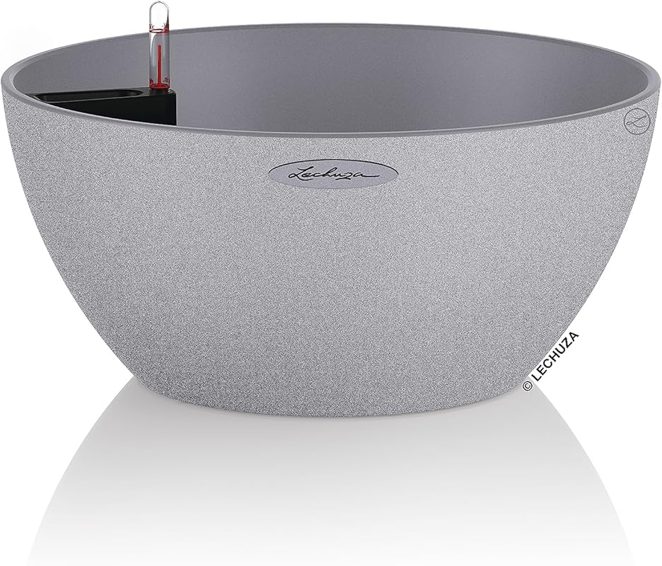 Lechuza CUBETO Stone 30 Self-Watering Bowl Planter - Stone Grey, 11.8