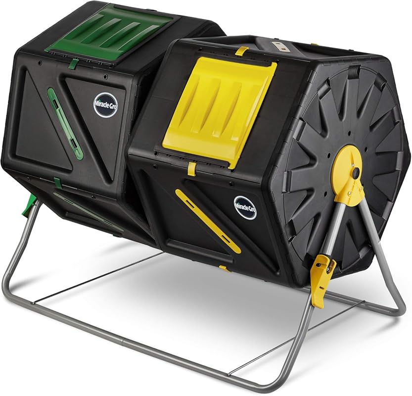 Miracle-Gro 55.4-Gallon Dual Chamber Compost Tumbler with Easy-Turn Sy