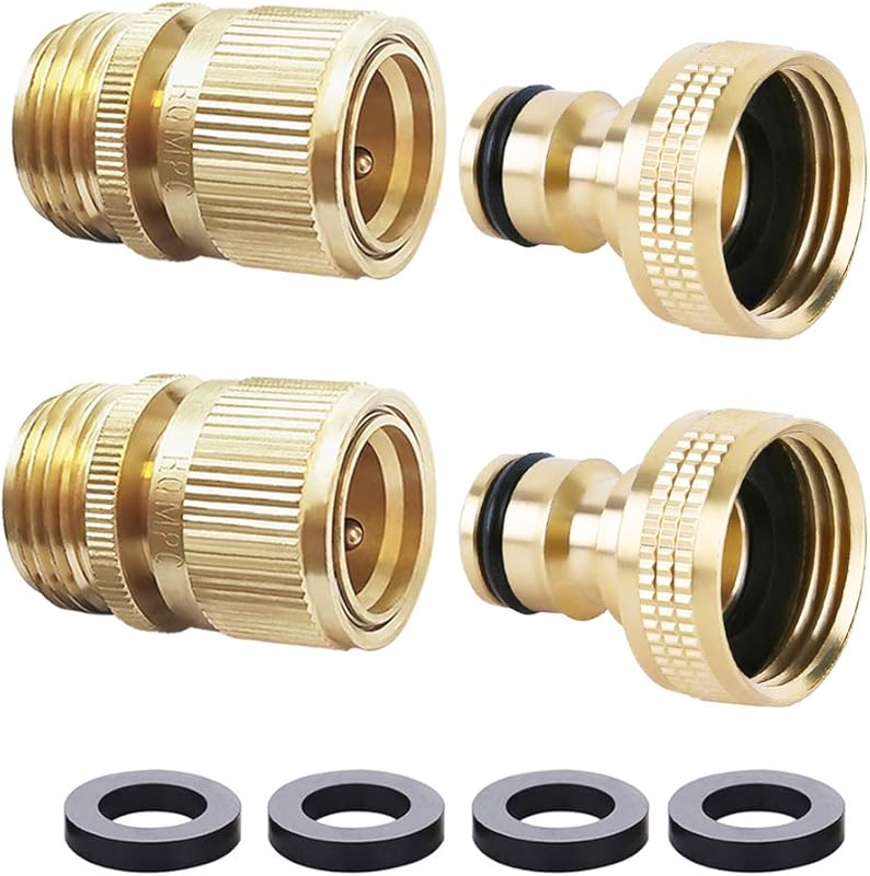HQMPC Solid Brass Garden Hose Quick Connector, 3/4 inch GHT Fitting Wa
