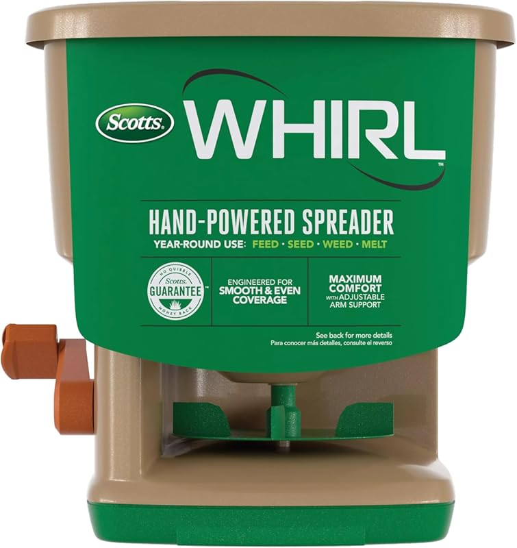 Scotts Whirl Hand-Powered Spreader for Grass Seed, Fertilizer, Salt, I