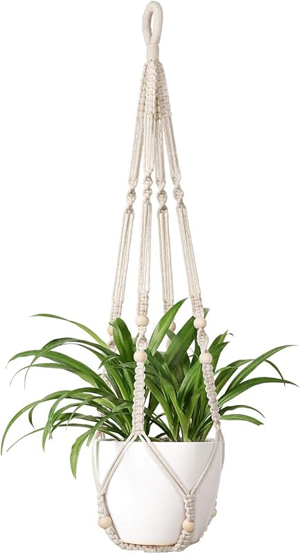 Mkono 35-Inch Macrame Plant Hanger with Wood Beads for Boho Indoor Out