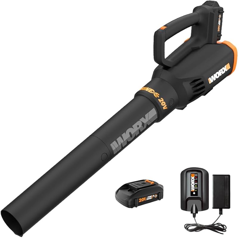 WORX Cordless Leaf Blower with Turbine Fan, 2-Speed Control, Battery a