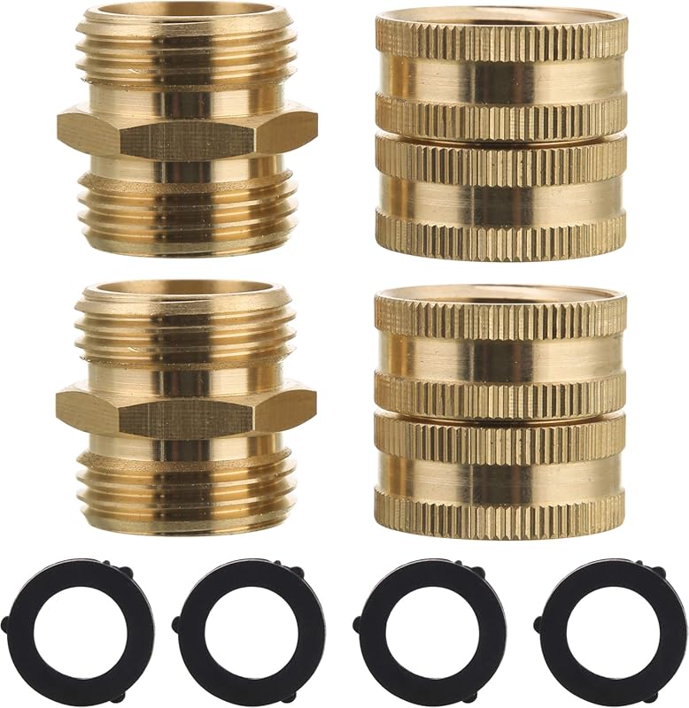 M MINGLE 4-Pack Brass Garden Hose Adapter, Male to Male & Female to Fe