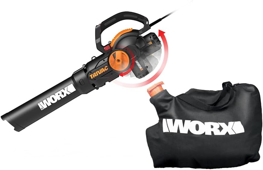 WORX Trivac 3-in-1 Electric Leaf Blower for Lawn Care 600 CFM 210 MPH 