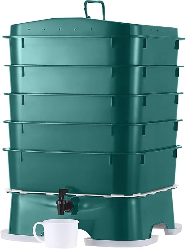 VermiHut Plus 5-Tray Worm Composter in Dark Green for Indoor Outdoor V