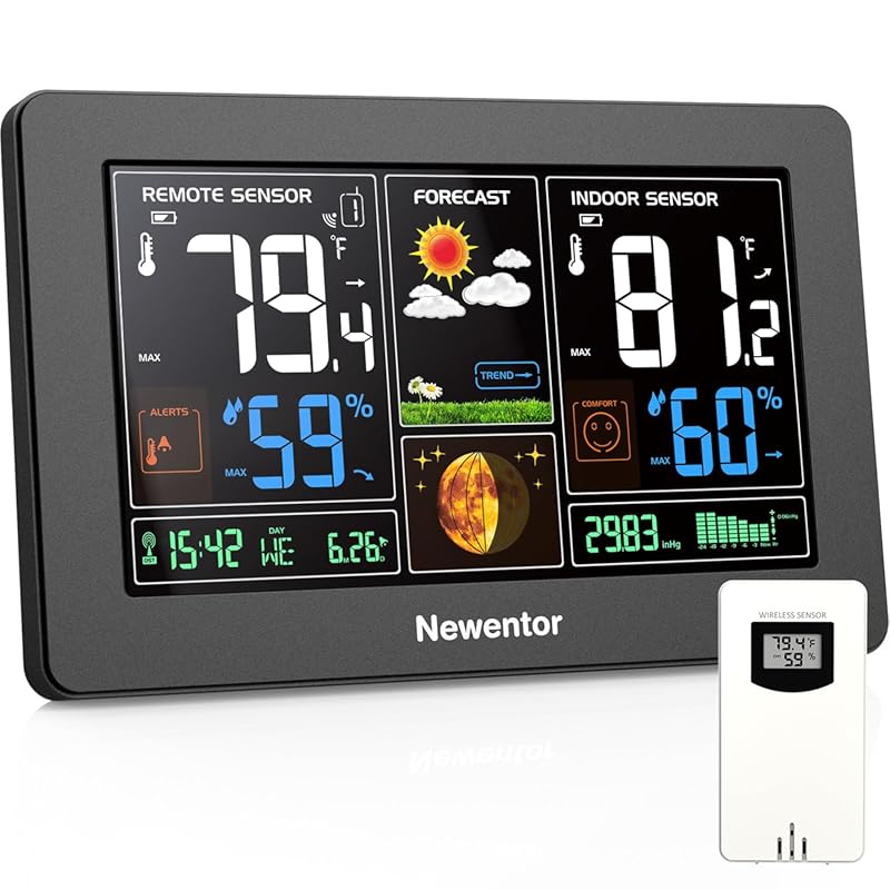Newentor Color Display Weather Station: Wireless Indoor/Outdoor Thermo