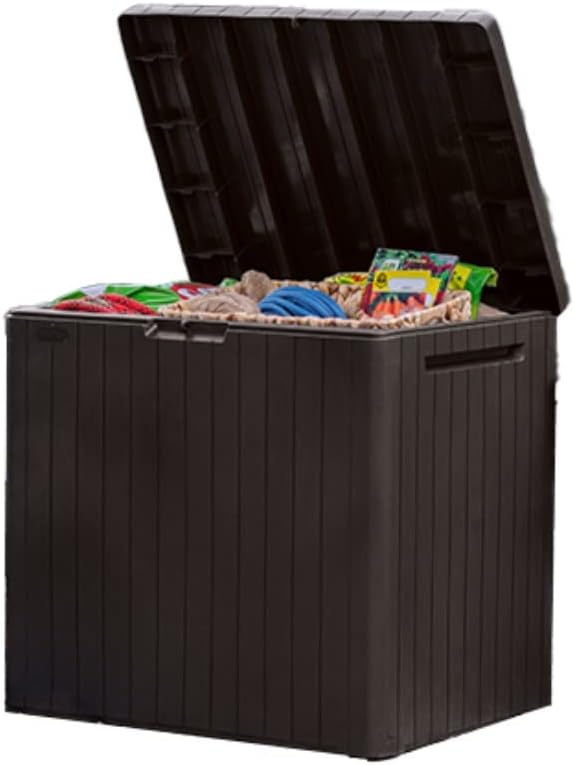 Keter City 30 Gallon Resin Outdoor Storage Box and Patio Side Table fo