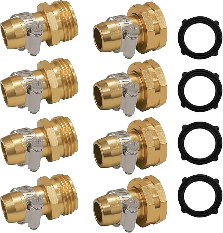 Hourleey Garden Hose Repair Connector Kit with Clamps, Fits 3/4