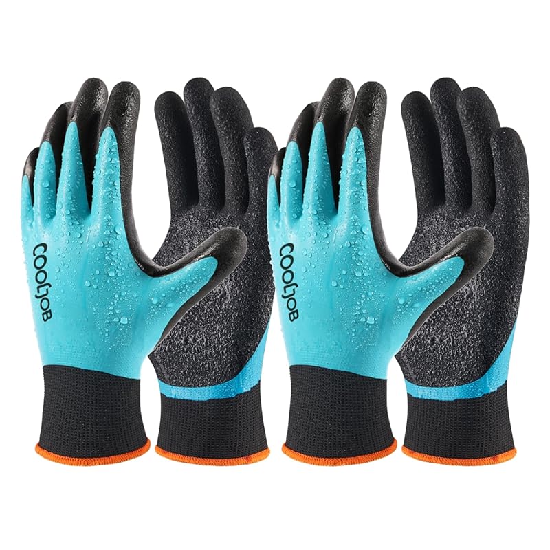 COOLJOB Waterproof Gardening Gloves - Double Rubber Coated Non-Slip Gr