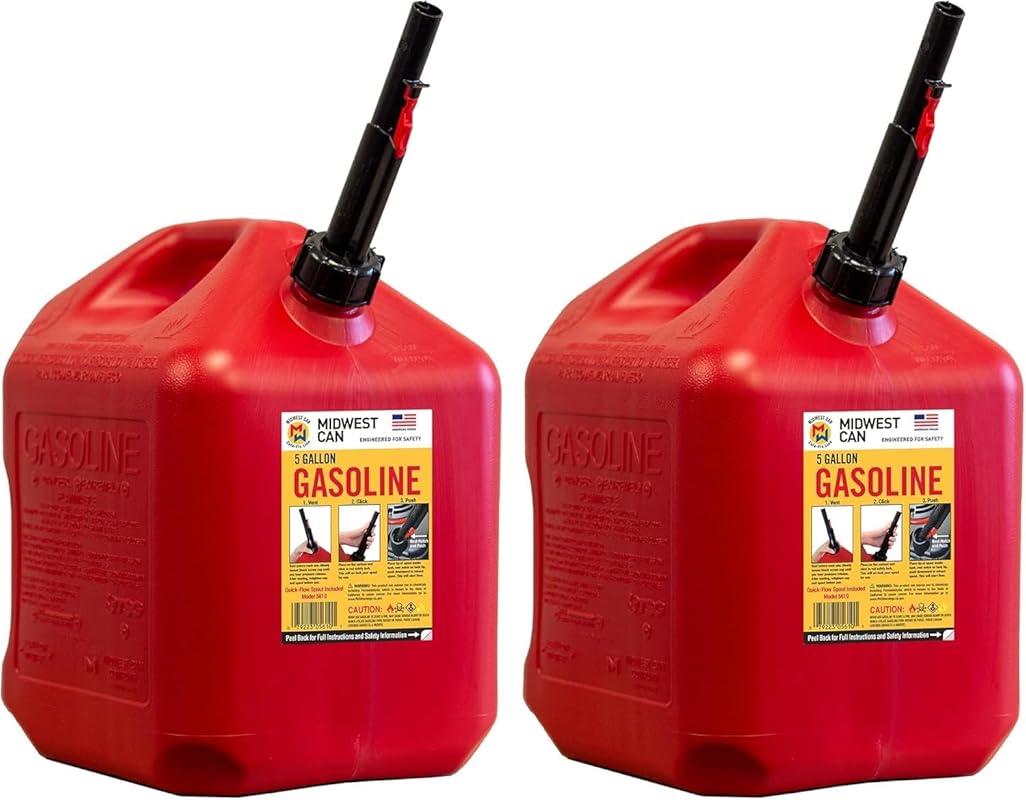 Midwest Can Company 5610 5 Gallon Gas Can Jugs with Spout, 2-Pack for 