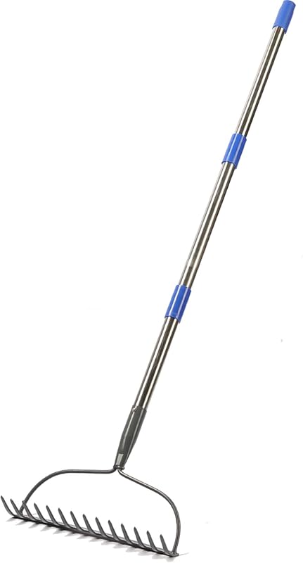 5 FT Heavy Duty Metal Garden Rake with Level Head and Stainless Steel