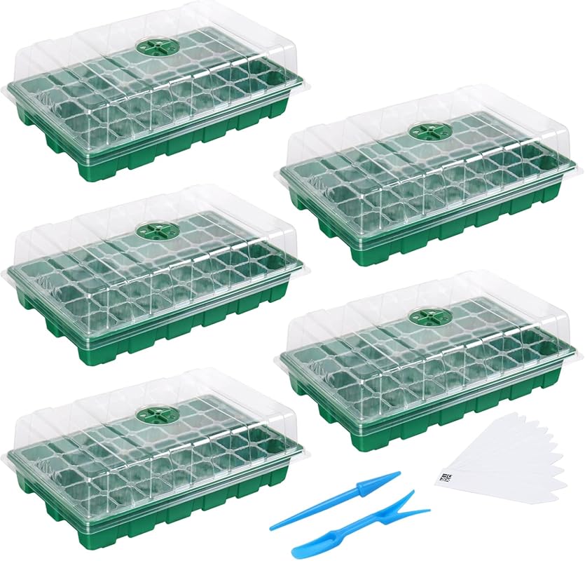 MIXC 5-Pack Seedling Tray with Humidity Domes – 200-Cell Mini Propagat