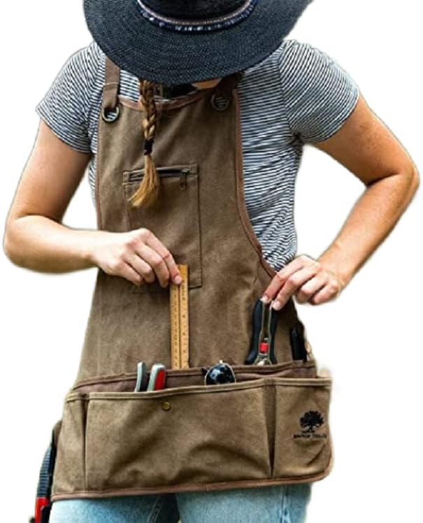 Ironwood Tool Co. 16oz Waxed Canvas Garden Tool Apron with Shoulder Pa