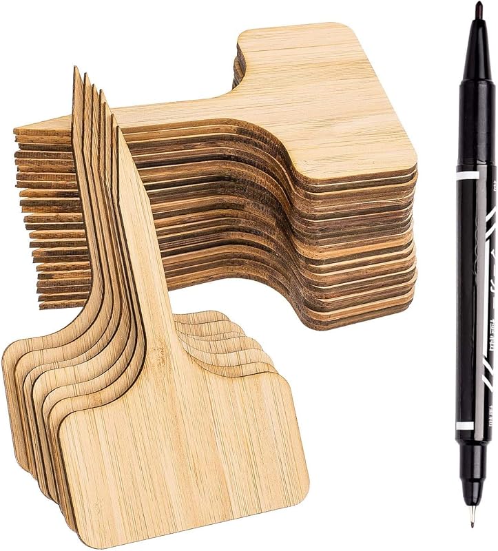 Whaline 30Pcs Bamboo Plant Labels with Marker Pen, T-Type 6x10cm Woode