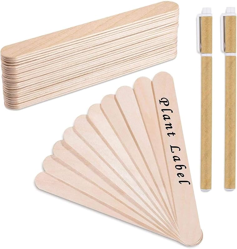 Whaline 200Pcs Wooden Plant Labels, Waterproof Round Head Birch Wood G