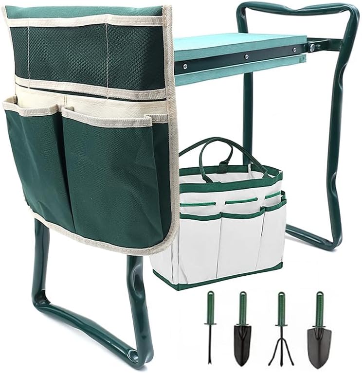 Garden Kneeler and Seat: EVA Foam Pad, Tool Bag Pouch, Foldable Stool 