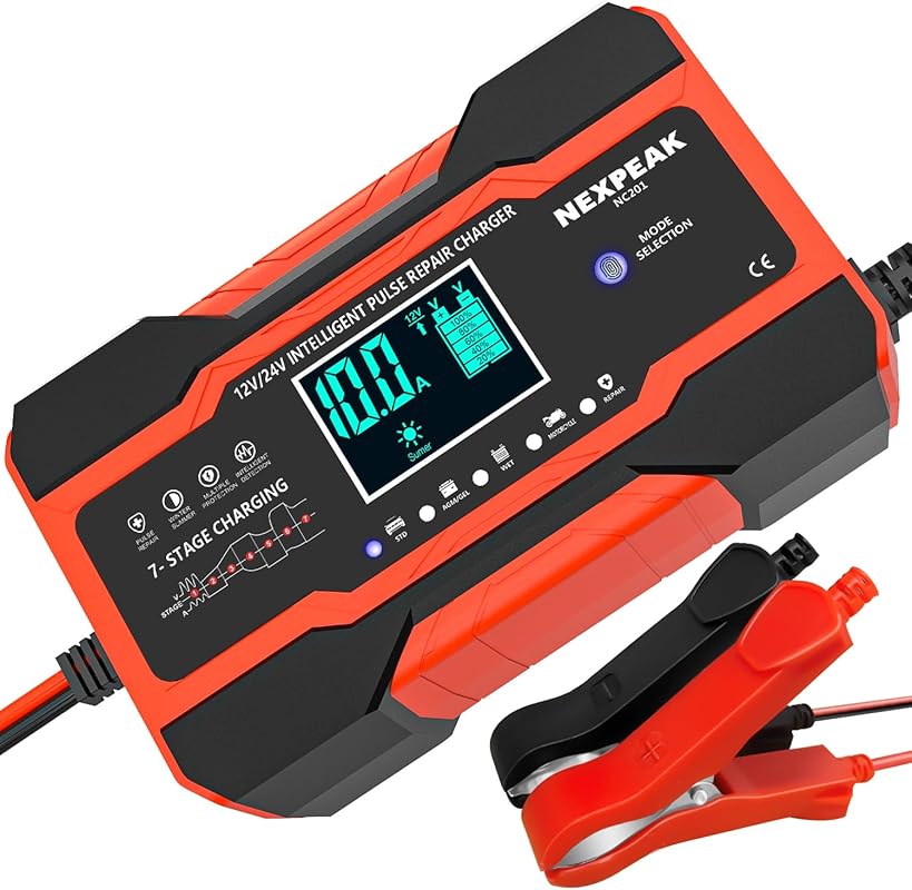 NEXPEAK NC201 10-Amp 12V/24V Smart Battery Charger with Fully Automati