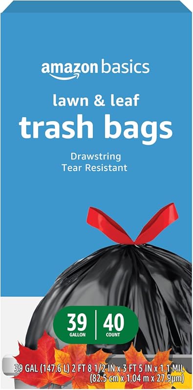 Amazon Basics 39 Gallon Unscented Drawstring Lawn & Leaf Bags - 40 Cou