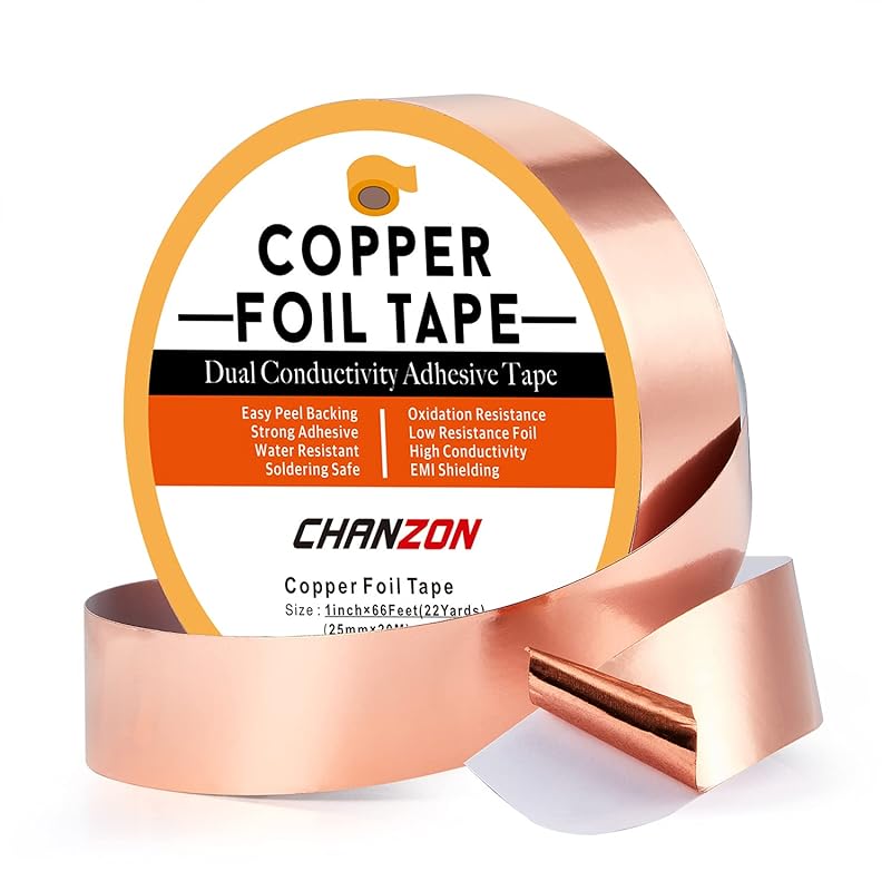 CHANZON 1 Inch x 66ft Double-Sided Conductive Copper Foil Tape for Slu