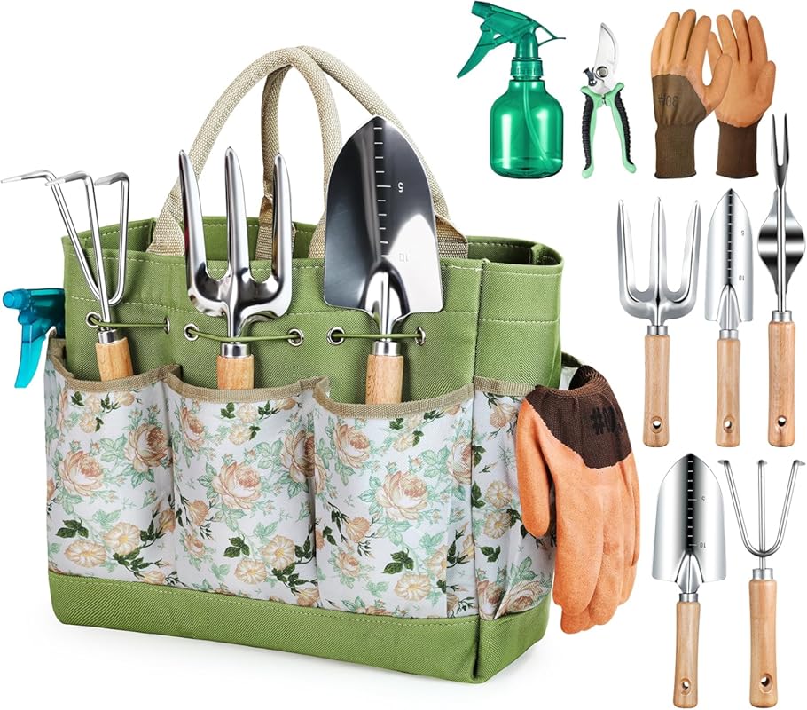 9-Piece Heavy-Duty Garden Tool Set with Fashionable Durable Organizer 