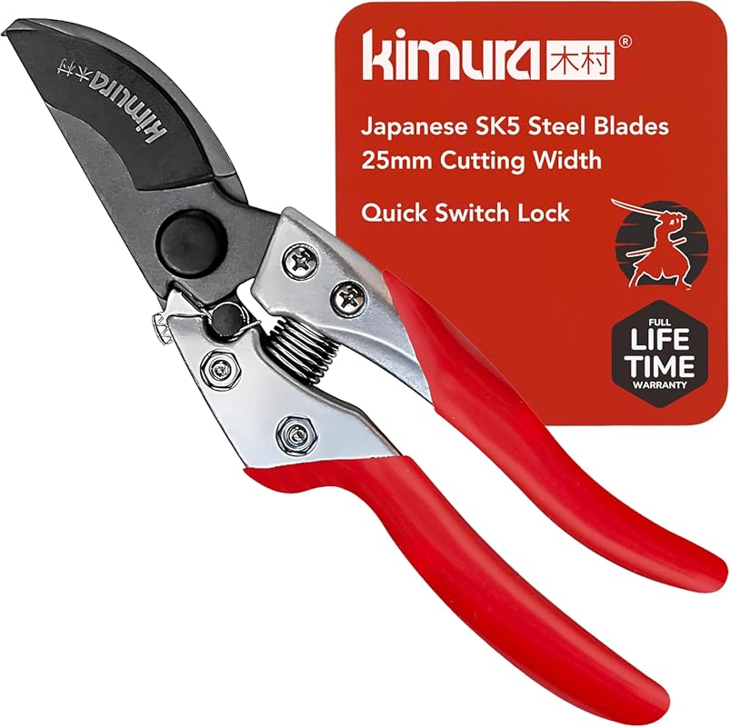 Kimura 8-inch Pro Bypass Pruning Shears: Japanese SK5 Steel Blades, 1-