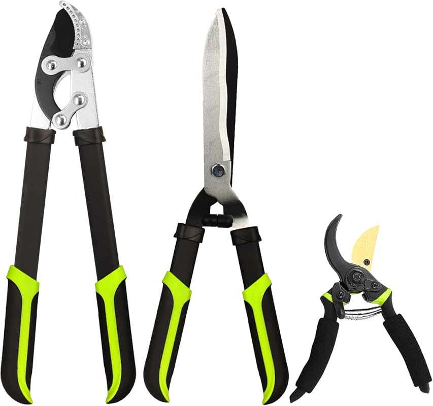 Professional 3-Piece Loppers and Hedge Shears Combo Set with Sharp Bra