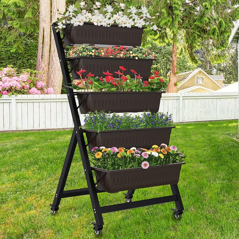 G TALECO GEAR 5-Tier Vertical Raised Garden Bed with 5 Containers for