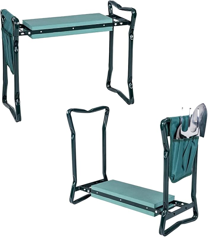 2-in-1 Garden Kneeler and Seat: Folding EVA Foam Pad, Tool Pouch, Stee