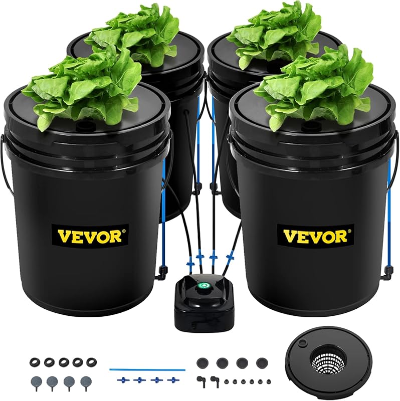 VEVOR DWC Hydroponic System with 5-Gallon 4 Buckets, Pump, Air Stone f