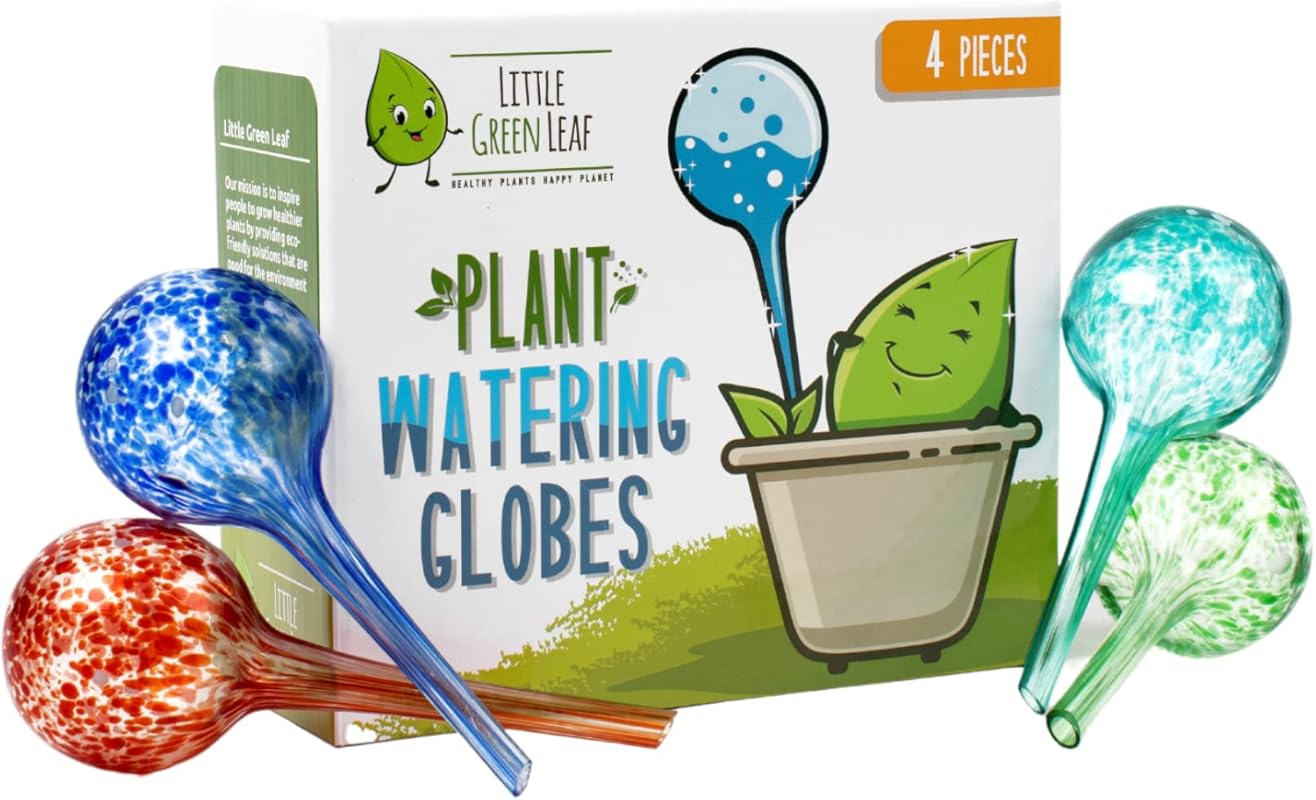 Automatic Plant Watering Globes Set of 4: Hands-Free Multicolor Glass 