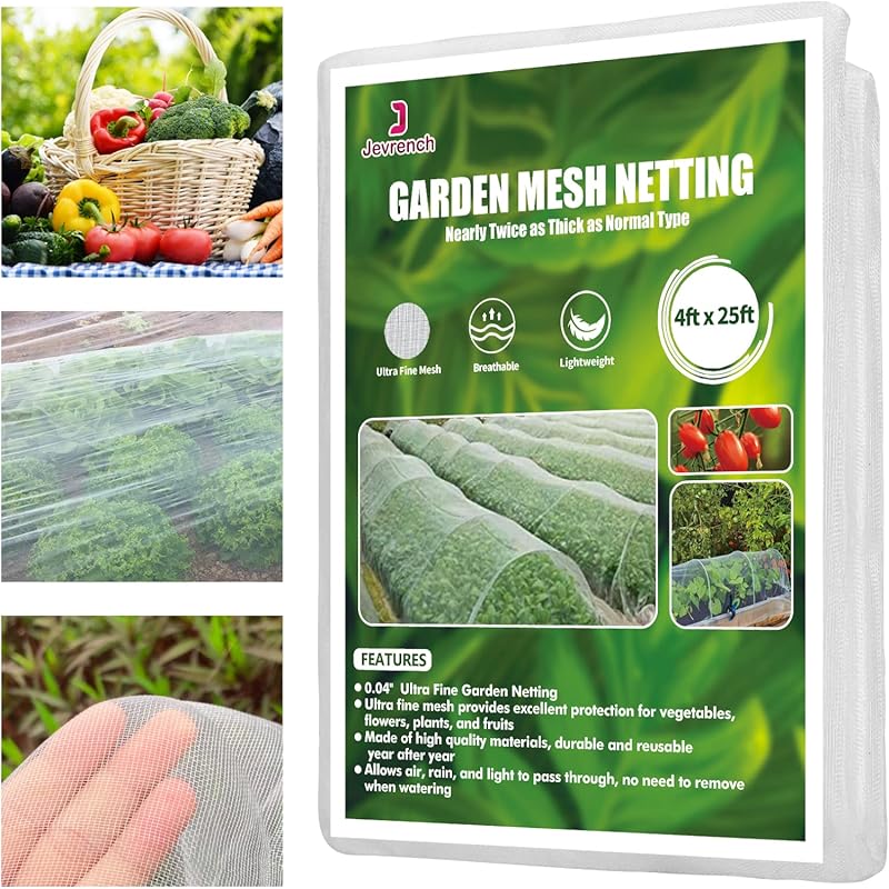 Jevrench 4x25 ft Ultra Fine Garden Netting: Row Cover for Plants, Vege