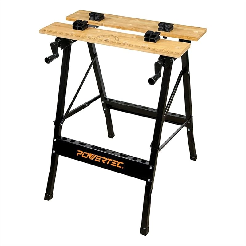 POWERTEC Portable Workbench with Vise, Folding Sawhorse, Ruler & Protr