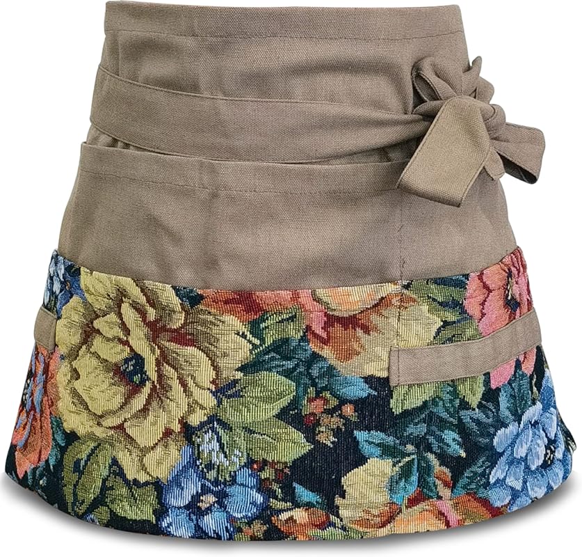 Women's Cute Flora Half Apron with 8 Pockets, Valentine's Gift for Mom