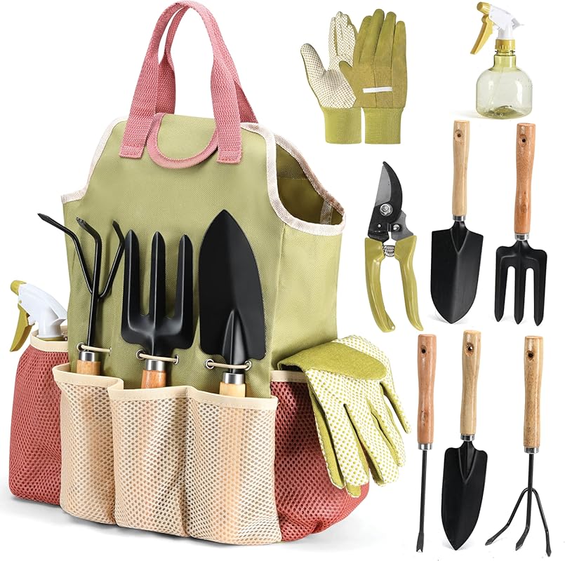 10-Piece Complete Heavy Duty Garden Tools Set with Fashion Handbag – D