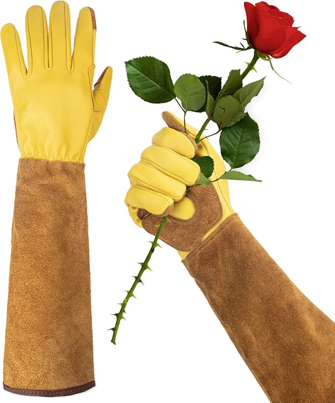 Long Thorn Proof Cowhide Leather Gardening Gloves for Women - Rose Pru