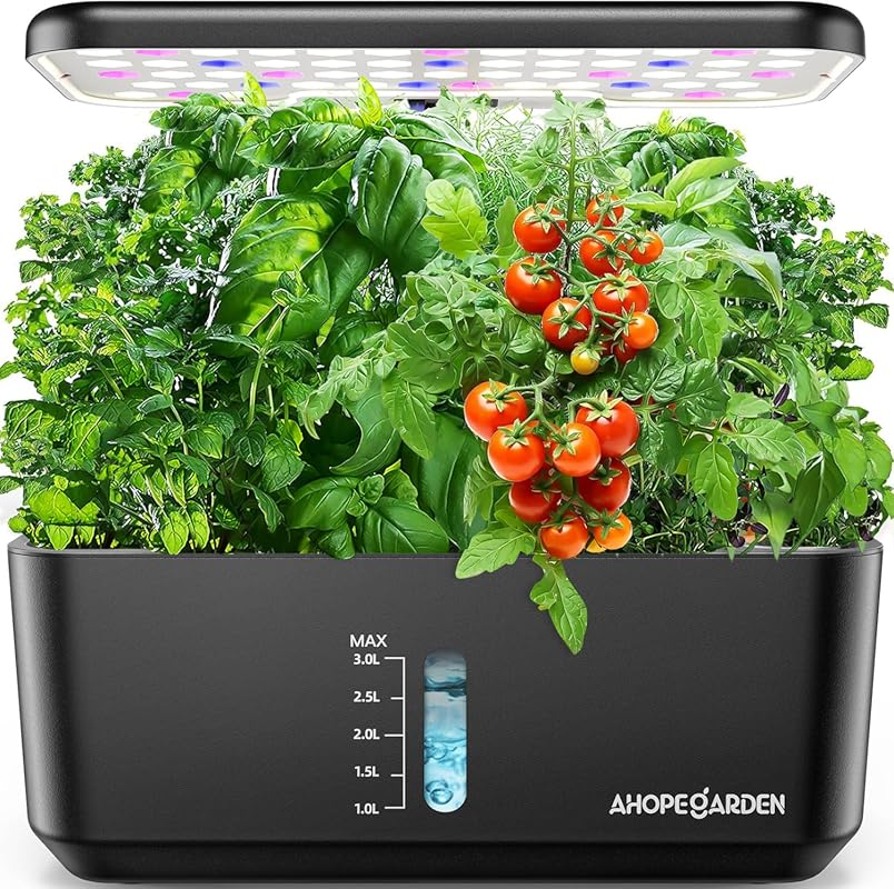 Ahopegarden 10-Pod Indoor Hydroponic Garden with LED Grow Light, Germi