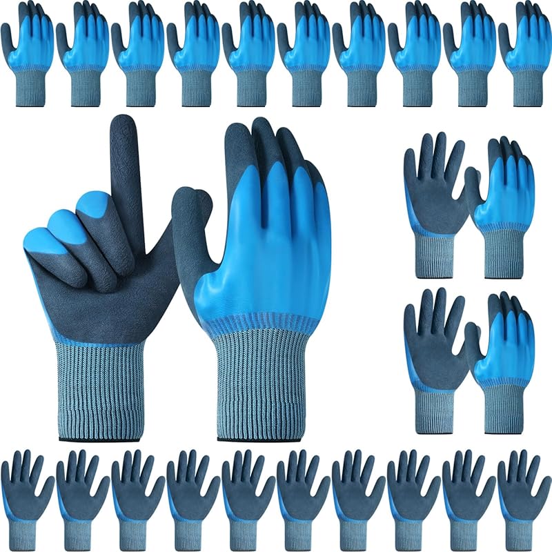 Mimorou 12 Pairs Waterproof Work Gloves - Double Coated Liquid-Proof G