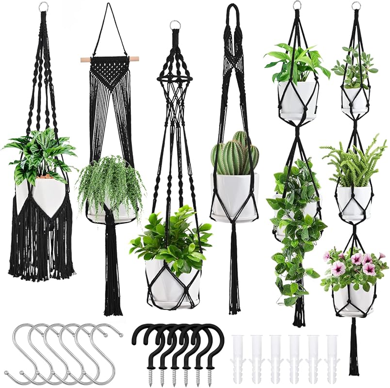 6-Pack Macromay Handmade Macrame Plant Hangers for Indoor Plants, Boho