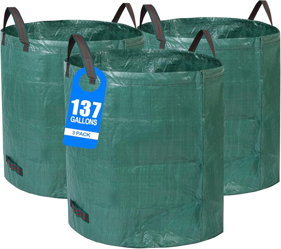 137 Gallon Reusable Heavy Duty Yard Waste Bags - 3-Pack with Double-Bo